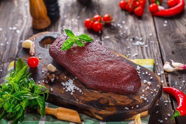 Traditional Armenian dried beef bastorma
